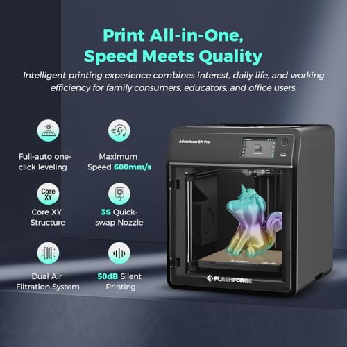 FLASHFORGE AD5M 3D Printer Fully Auto Calibration Print with 1-Click Max 600mm/s Speed, All-Metal CoreXY Structure Precise Printing, Easy-Maintenance Quick-Swap Nozzle, Print Size 220x220x220mm