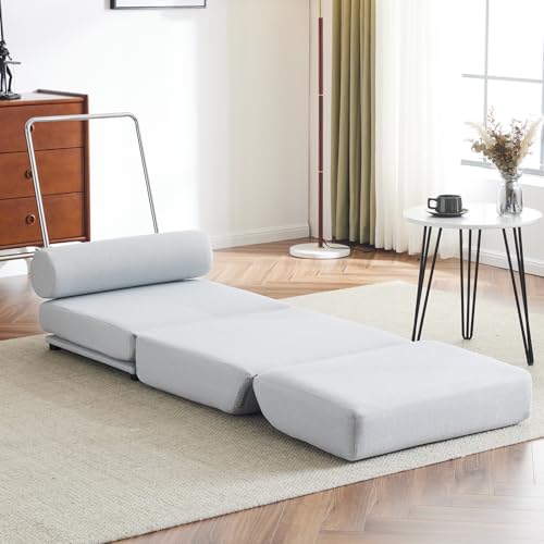 INMOZATA Futon Sofa Bed,Convertible Folding Sleeper Chair,Portable Single Futon Sofa Couch Linen Foldable Sofa Bed for Living Room,Dorm,Guest Room,Home Office,Loft, Apartment,Small Space,Blue