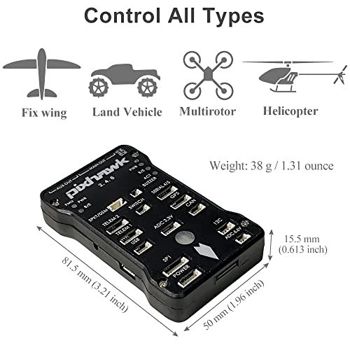 HAWK'S WORK Pixhawk PX4 Flight Controller, Pixhawk 2.4.8 Open Source Flight Control 32 Bit, Board + Power Module + Safety Switch + Buzzer + SD Card + Shock Absorber + GPS + Bracket