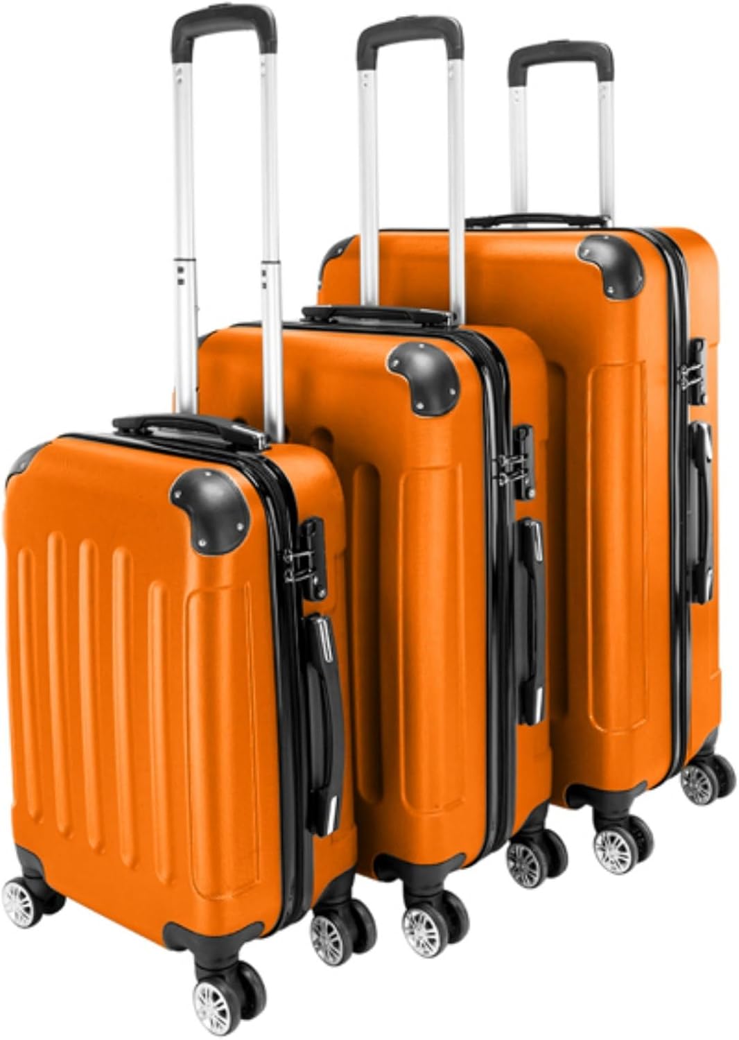 3 Piece Set Luggage, Hardside Roller Suitcase 20"" / 24"" / 28"" Set, PC ABS Carry on Luggage with Spinner, Rolling Carry-On Trolley Case, Orange, Blue