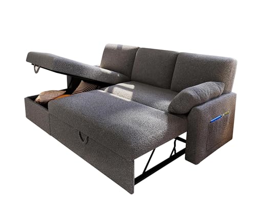 VanAcc Sleeper Sofa, Sofa Bed- 2 in 1 Pull Out Couch Bed with Storage Chaise for Living Room, Beige Chenille Couch