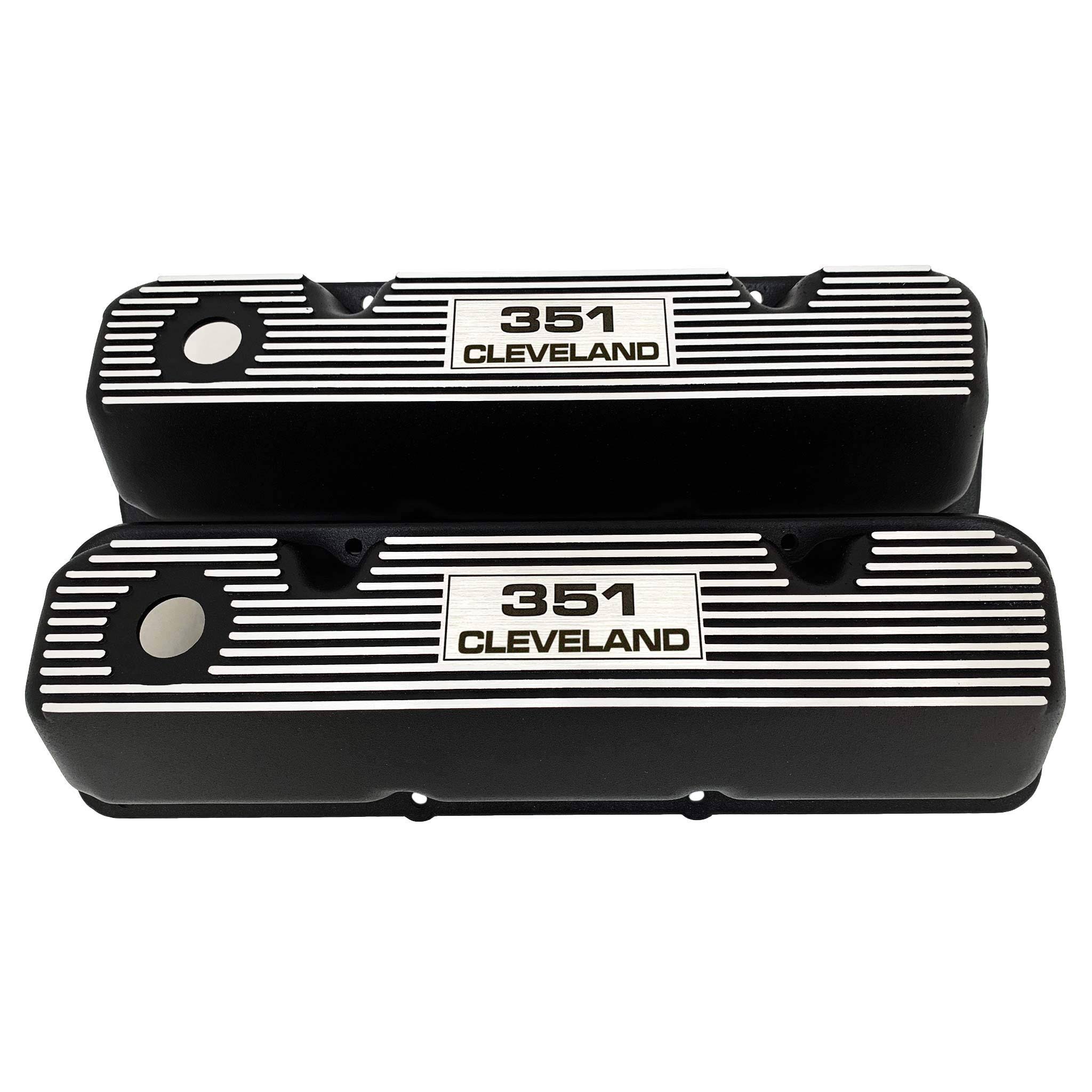 Ford 351 Cleveland Valve Covers Black - Die-Cast Aluminum