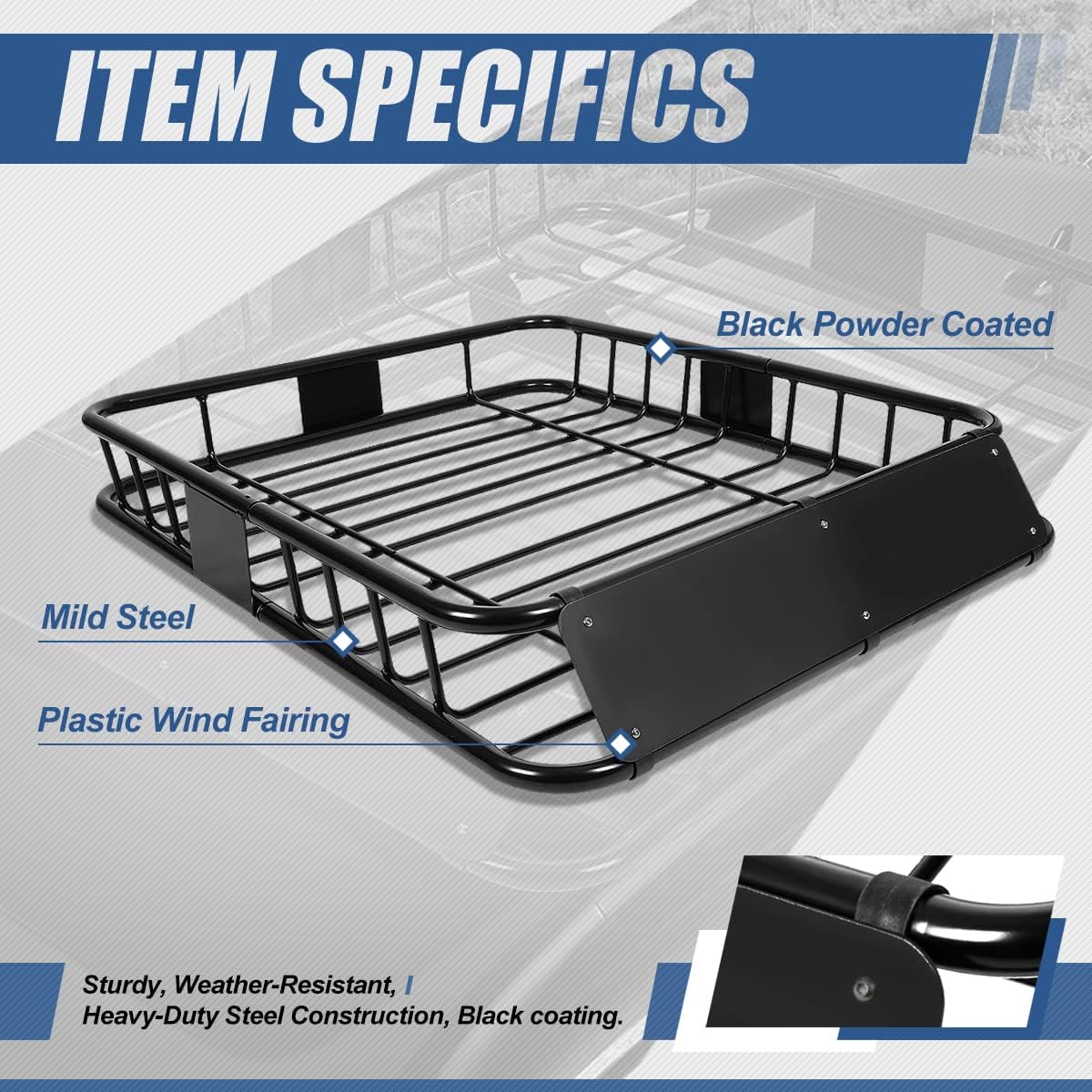 48 x 40 Inches Mild Steel Roof Rack Top Mount Travel Cargo Carrier Basket, Black