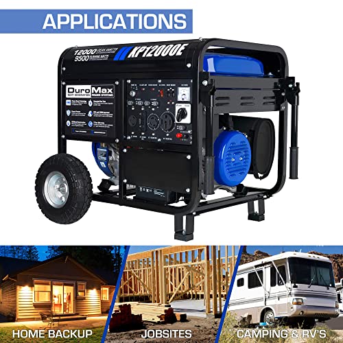 DuroMax XP12000EH 12,000-Watt Dual Fuel Portable Generator – Gas & Propane, Electric Start, Whole Home Backup Power, Transfer Switch Ready, RV & Emergency Ready