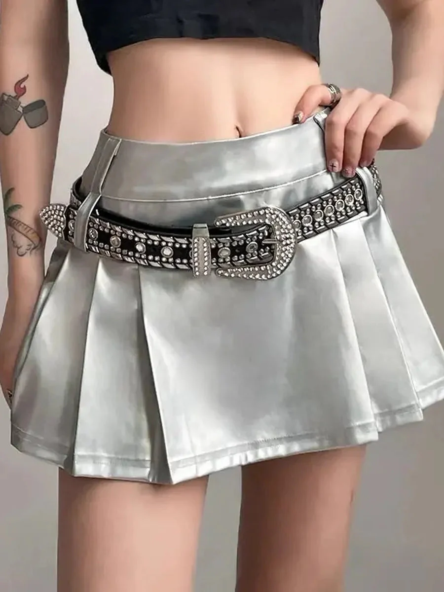 'Scale' Future Silver Metallic Pleated Skirt