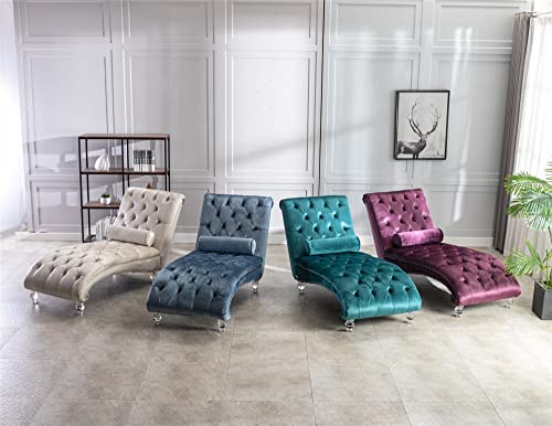 White Faux Fur Chaise Lounge Chair Indoor for Living Room Bedroom, Armless Upholstered Lounge Chair with Clear Legs & Rivet Decor, Indoor Sleeper Chair Curved Cushion Fabric Chairs