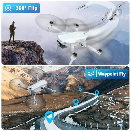 Drone with Camera, 2K HD FPV Drone with Brushless Motor, Altitude Hold, Gesture Selfie, 3D Flips, Waypoint Fly, One Key Take Off/Landing, Foldable Mini Drones for Adults and Beginners
