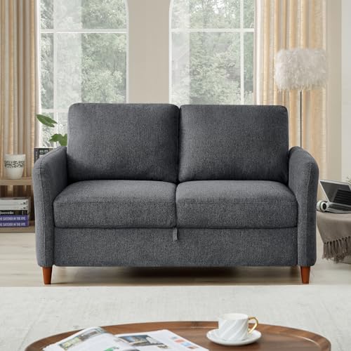 Modern Linen Sofa,Couch with Storage,Modern Love Seats with Armrest and 2 Pillows,Suitable for Living Room,Bedroom, Apartment, Office and Small Space (Dark Grey, 3-Seat)