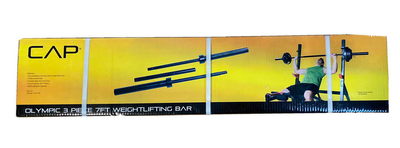 Cap 7& Foot Olympic Weight Lifting Steel Bar Barbell 3 Piece