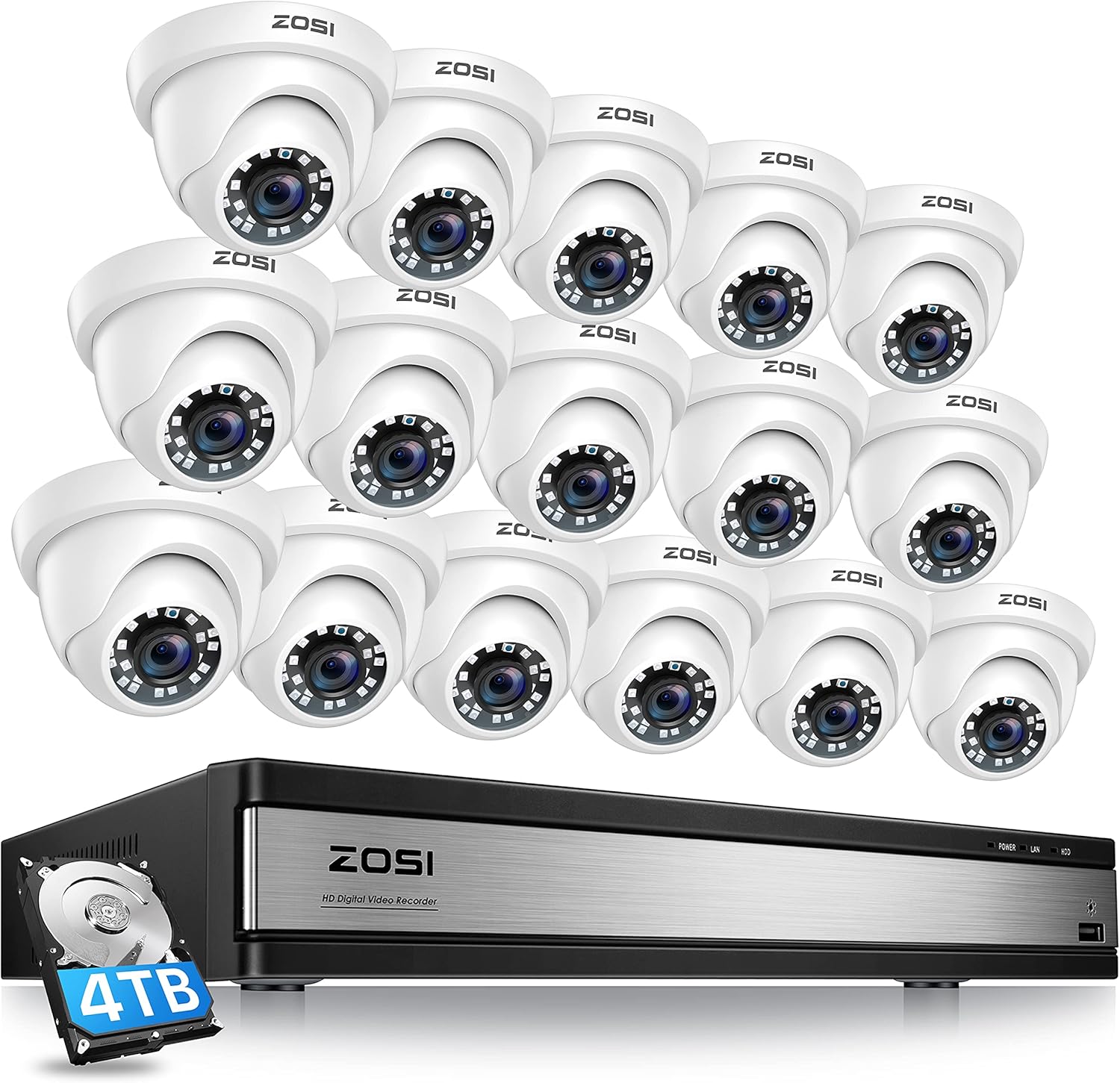 ZOSI 1080P H.265+ Home Security Camera System,5MP Lite 8 Channel Surveillance DVR and 4 x 1080p Weatherproof CCTV Dome Camera Outdoor Indoor with 80ft Night Vision, Remote Access (No Hard Drive)