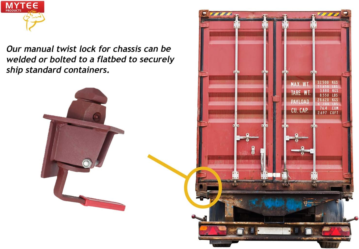 Mytee Products Shipping Container Manual Twist Lock Weld Type for Chassis (2 Pack)