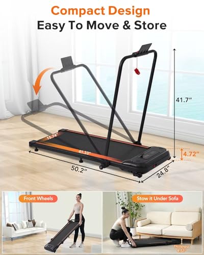 Merax Walking Pad with Handle Bar, 2 in 1 Under Desk Walking Pad, 2.5HP Folding Electric Treadmill Walking Jogging Machine for Home Office with Remote Control, LED Display, Max 300lbs Weight Capacity