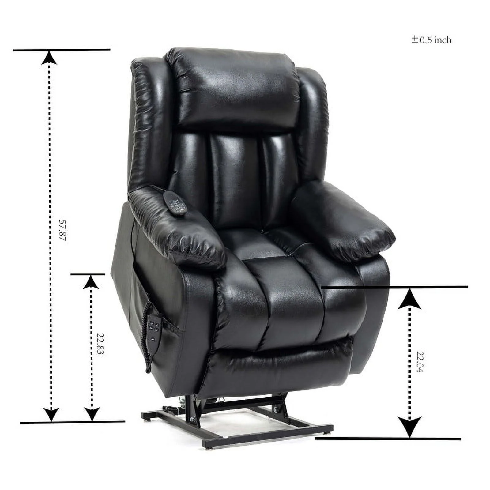 Oversized Dual Motor Lay Flat Power Lift Recliner Chairs for Elderly Adults,Black Leather Electric Recliners Chair with 8-Point Vibration Massage Lumbar Heating,2 Side Pocket,23" Seat Width