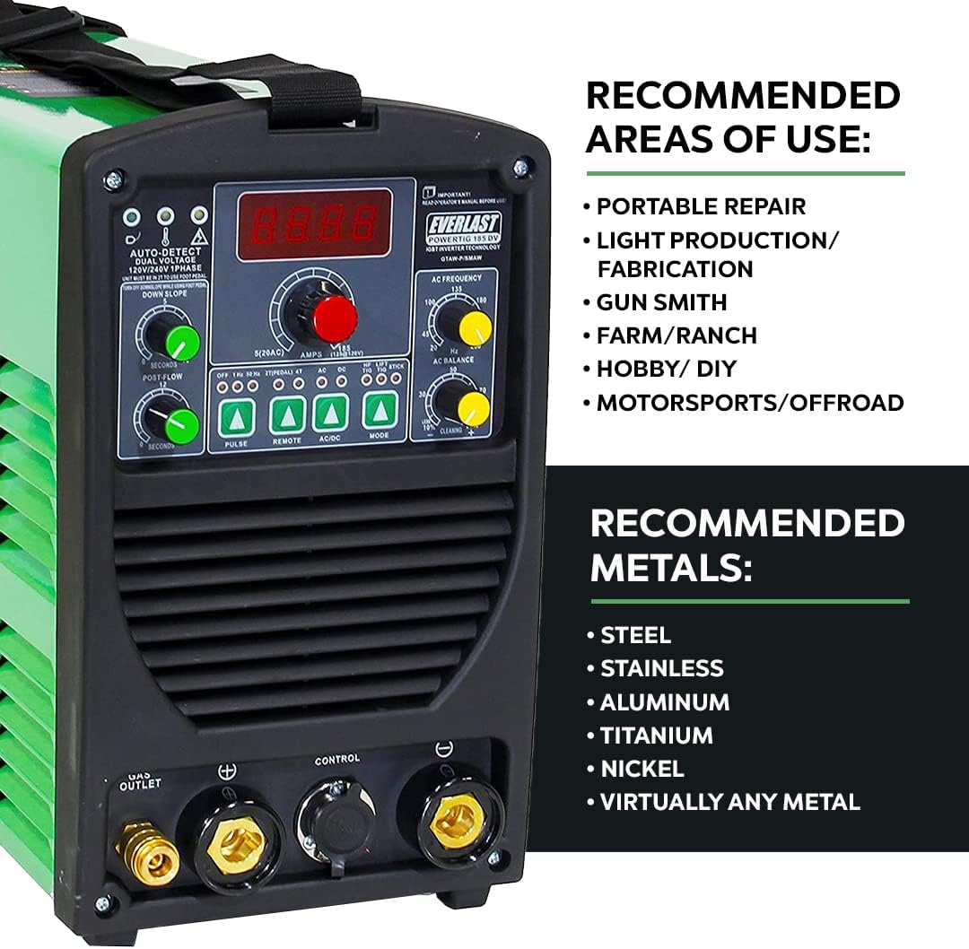 2021 Everlast PowerTIG 185DV AC / DC TIG Stick Welder 110/220 Volt Inverter-Based Dual Voltage 185Amp