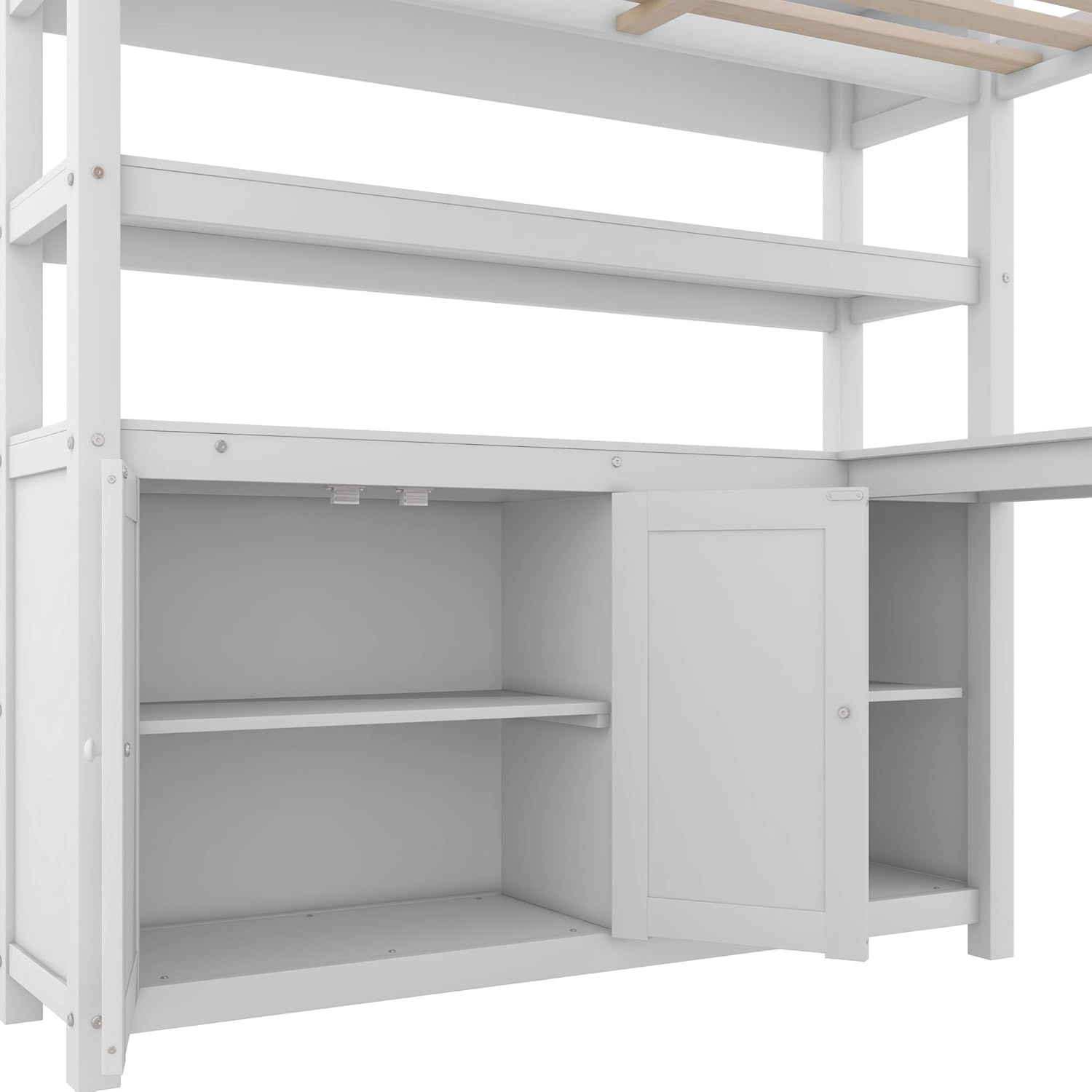 Harper & Bright Designs Full Size Loft Bed with Built-in Desk, Bookshelf, Wardrobe, Full Length Guardrail and Ladder, White