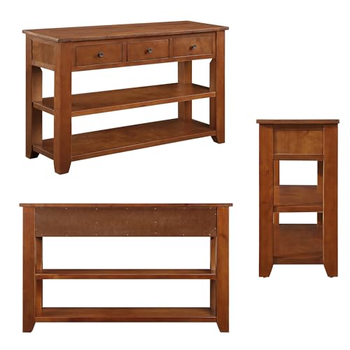 Amposei Farmhouse Wood Entryway Console Table 48-Inch Modern Sofa Entry Table with Drawers and Storage Shelves for Entrance Living Room (Brown)