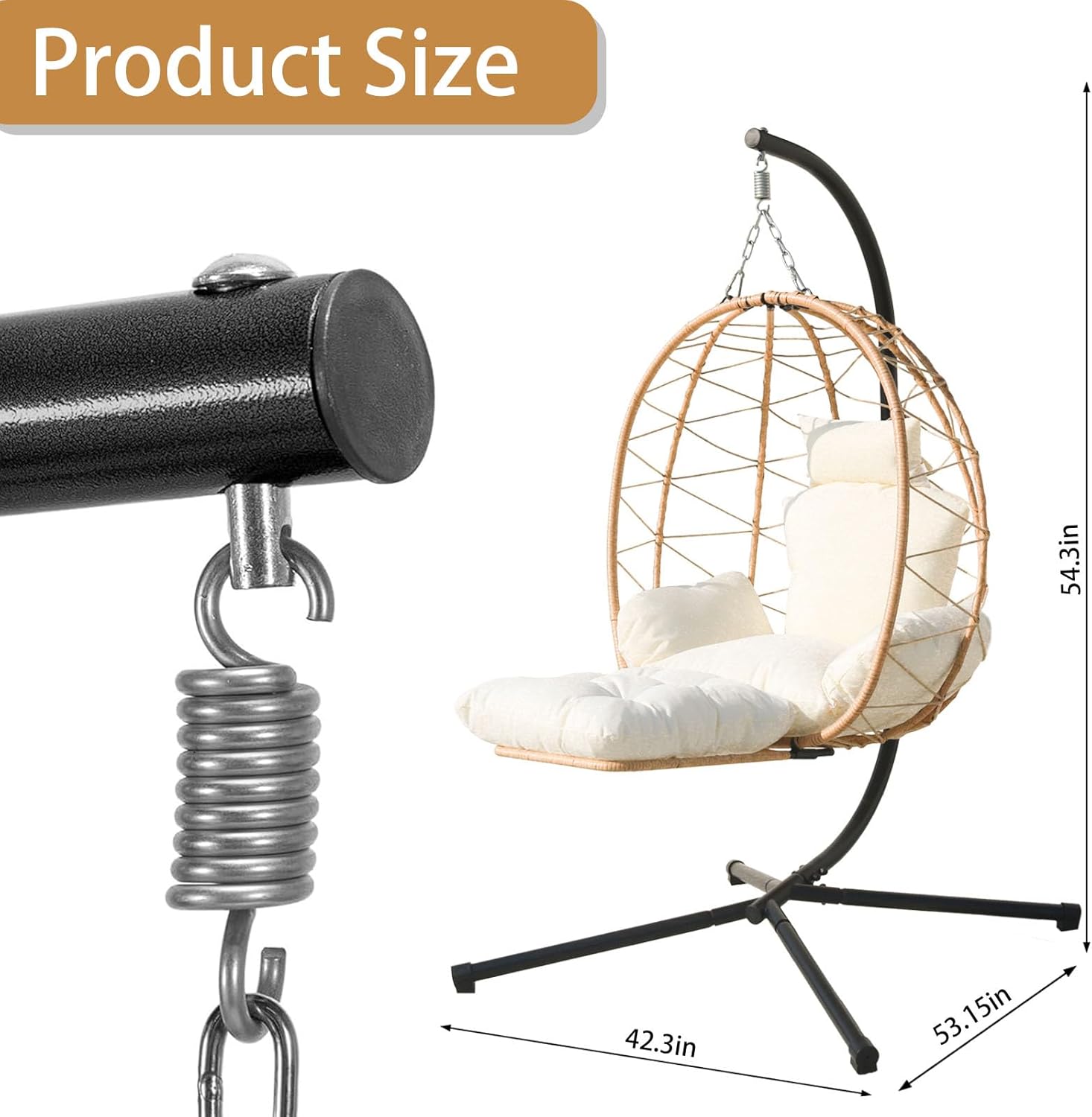 Hanging Egg Chair with Stand Indoor Swinging Chair Outdoor Hammock Egg Chair for Patio, Bedroom, Garden and Balcony (Single with Leg support Milky White, Small)