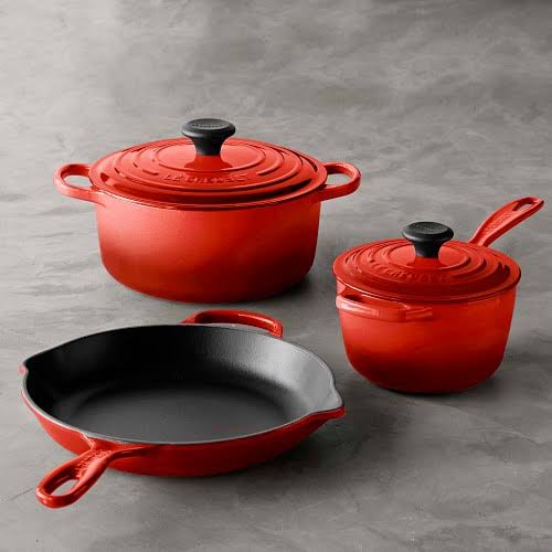Le Creuset Signature Cast-Iron 5-Piece Cookware Set, Red | Williams Sonoma - Cookware Sets - Pot u0026 Pan Collections