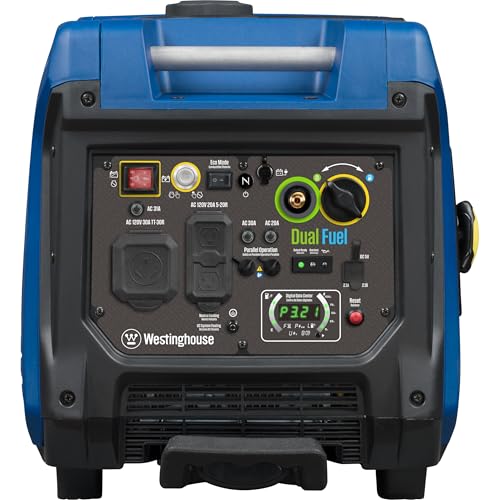 Westinghouse 5000 Peak Watt Super Quiet Dual Fuel Portable Inverter Generator, Remote Electric Start, Gas & Propane Powered, RV Ready 30A Outlet, Parallel Capable, Blue/Black