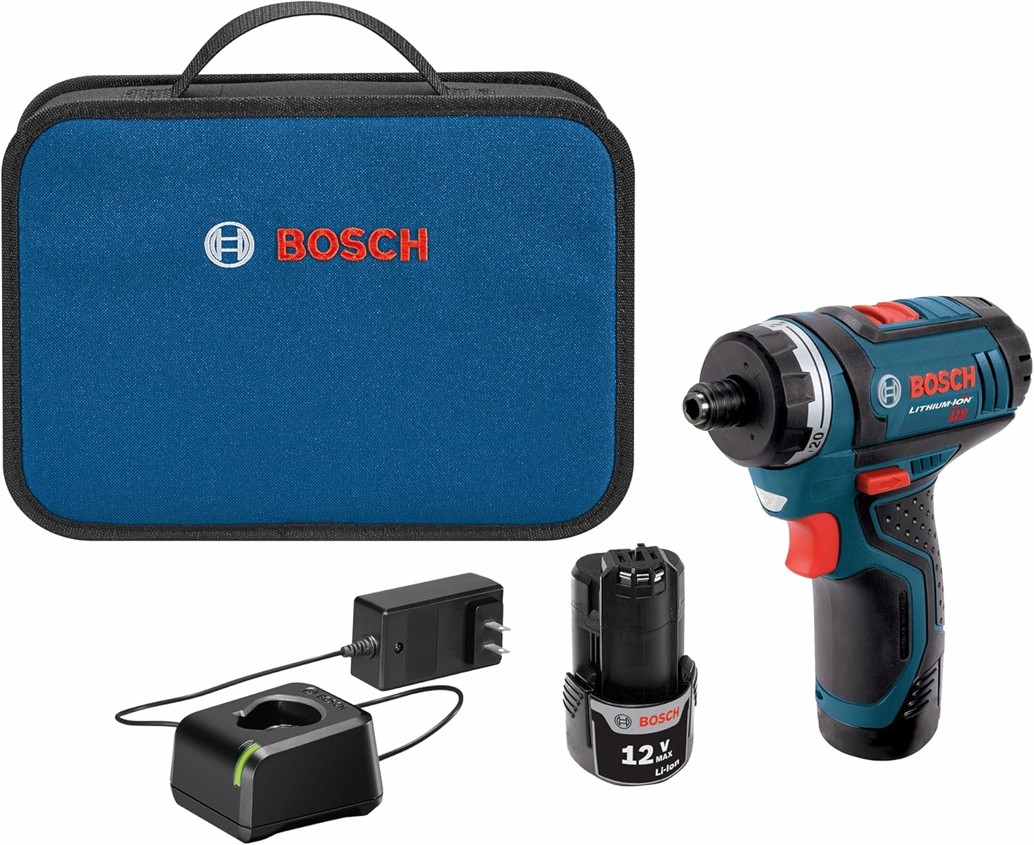 Bosch PS21-2A 12V Max 2-Speed Pocket Driver Kit with 2 Batteries, Charger and Case , Blue