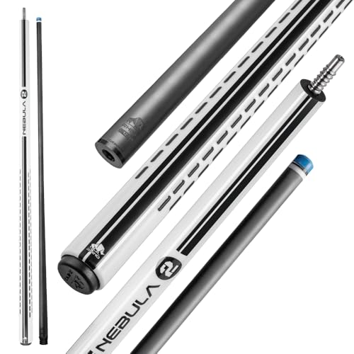 RHINO Nebula 2 Pool Cue - 100% Carbon Fiber Shaft & Composite Butt. Time Crystal Tip, Pro Taper Design, 12.4 mm,12.8 mm. 3/8-8 Joint, 3D Friction Grip. Low Deflection Pool Cue