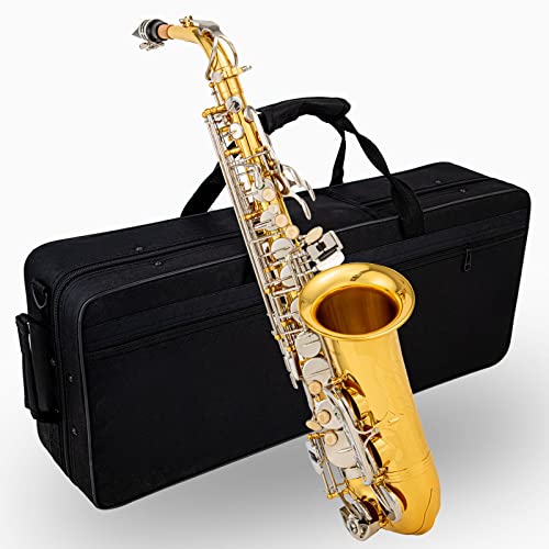 Black/gold keys E Flat Alto Saxophone Brass Engraved Eb E-Flat Natural White Shell Button Wind Instrument with Case Belt Brush (Black/gold keys)