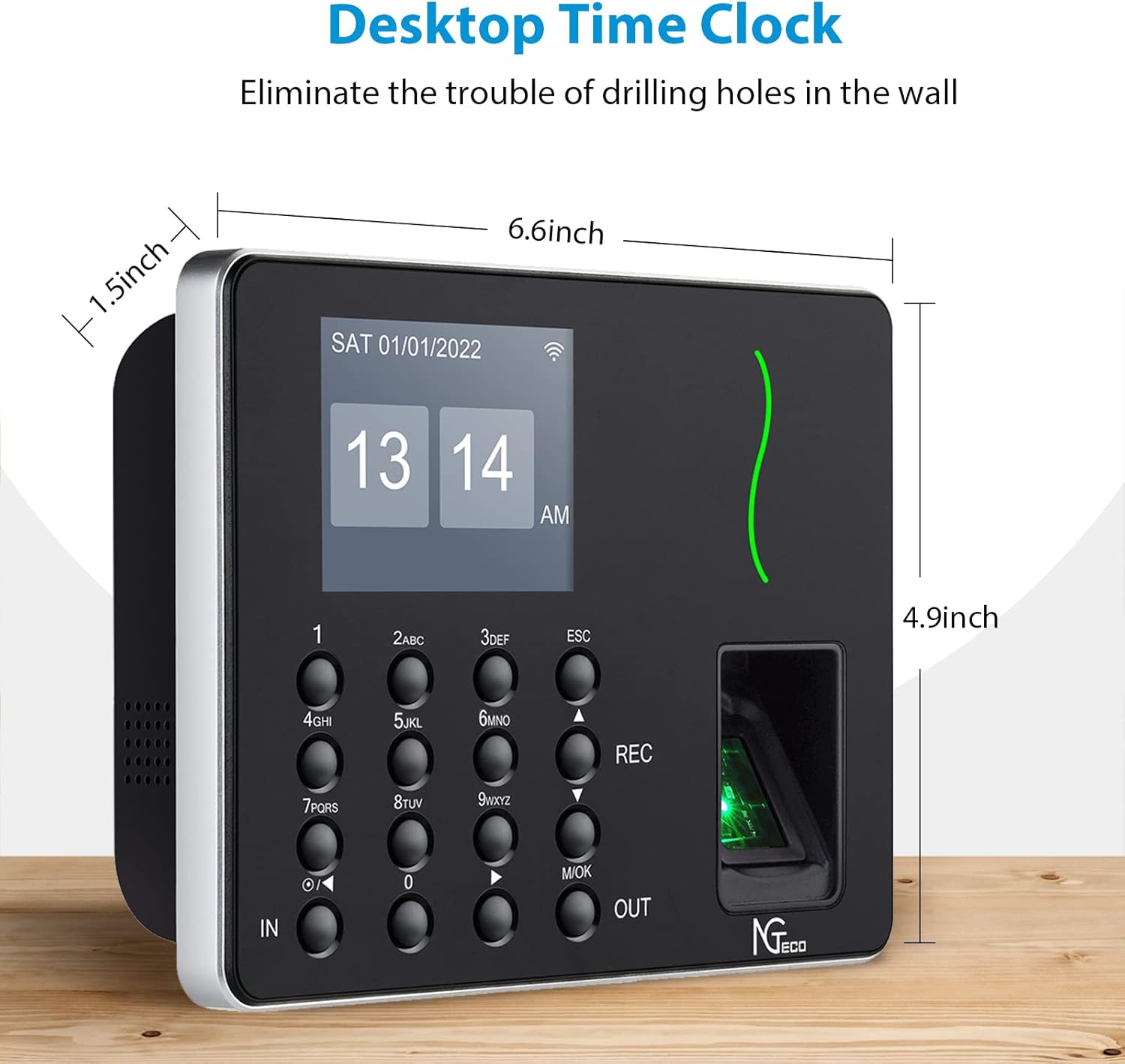 Time Clocks for Employees Small Business, NGTeco W3 WiFi Biometric Fingerprint Time Card Machine, Office Punch Clock Automatic in and Out with APP for iOS Android (0 Monthly Fees)