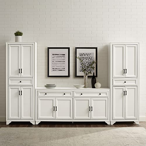 Crosley Furniture Tara 3-Piece Modern Farmhouse Sideboard Buffet Cabinet and Kitchen Storage Pantry Set, Distressed Gray