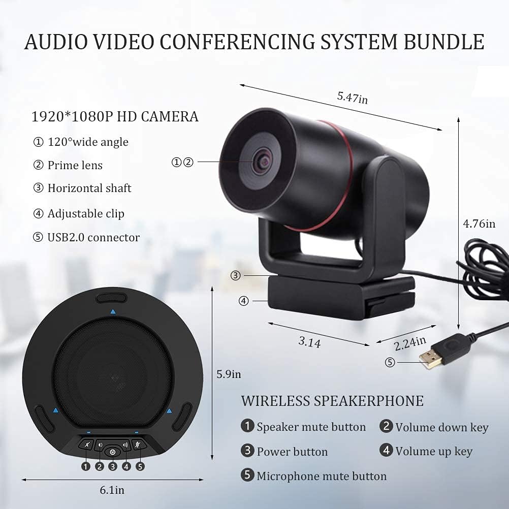 Runpu Video Conference System Bundle =2.4G Wireless Conference Speaker+HD1080P Conference Room Camera for Business Meeting Room