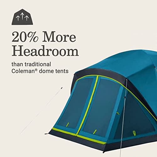 Coleman Skydome Camping Tent with Dark Room Technology and Screened Porch, Weatherproof 4/6 Person Tent Blocks 90% of Sunlight, Sets Up in 5 Minutes, and includes Extra Storage/Sleeping Place