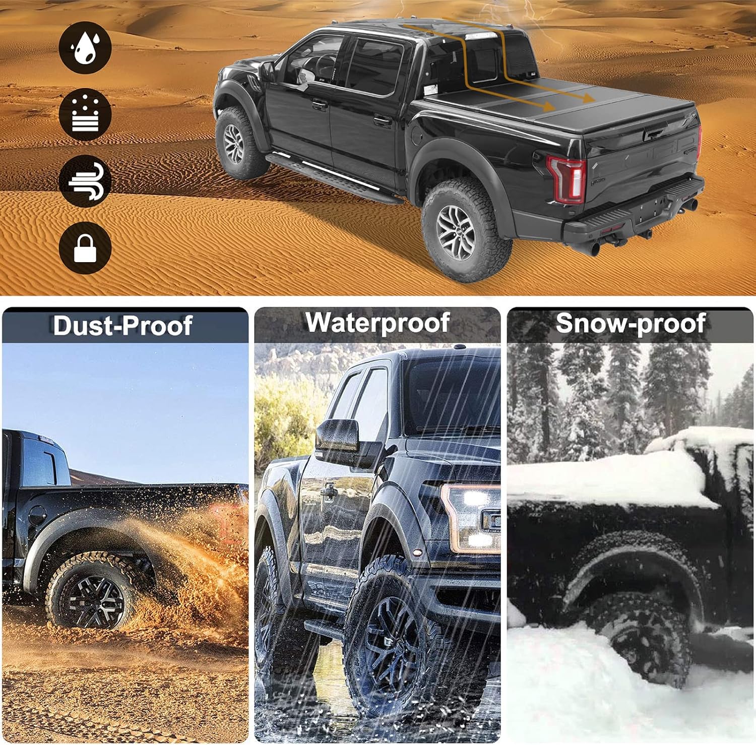 Lyon Cover 6'4" / 76.3" Hard Tri-Fold Truck Pickup Bed for 2003-2024 Ram 1500 2500 3500 w/o Rambox | LED Lamp | 3 Years Warranty |