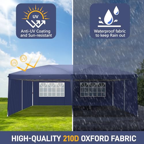 10x20 White Pop Up Canopy Tent Heavy Duty with 6 sidewalls Commercial Outdoor Party Tent Event Wedding Tents Instant Canopy Gazebo with Carry Bag UPF 50+ Waterproof Adjustable Height