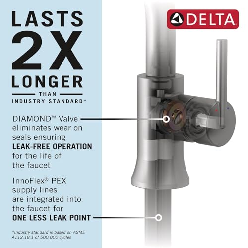 Delta Velum Chrome Bathroom Faucet 1 Hole, Single Hole Bathroom Sink Faucet for Vanity, Metal Push-Pop Drain Assembly, Chrome 537-MPU-DST