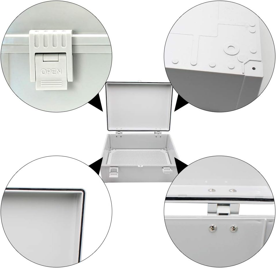 MAKERELE Outdoor Electrical Box Weatherproof Includes Internal Mounting Panel 15.711.86.7 (400300170mm) Large Project Box for Electronics Hinged Cover Plastic Clip with 2 NPT 3/4” Glands