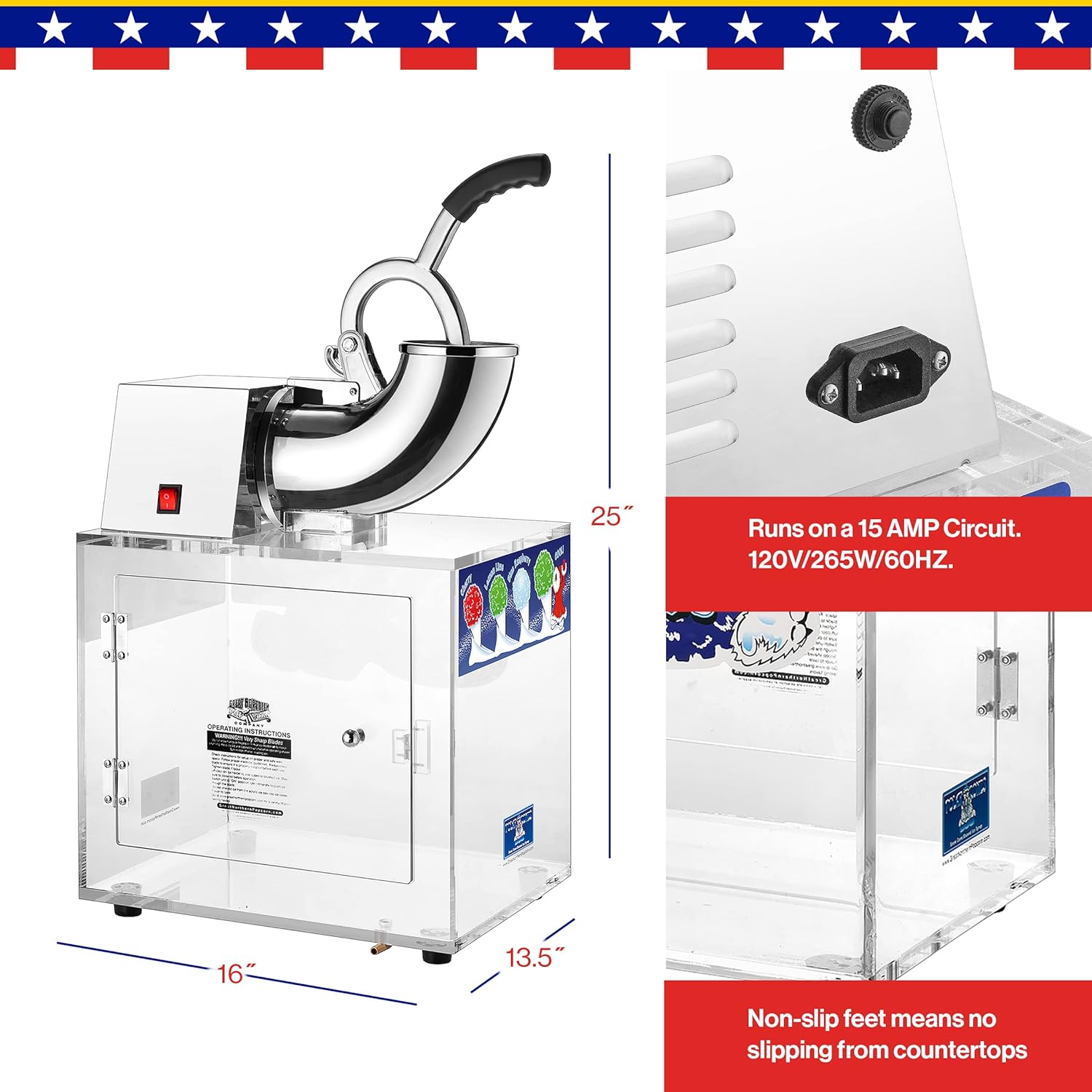 Great Northern Popcorn Polar Blast Snow Cone Machine Acrylic Crushed Maker Grinds Up to 500lbs of Ice Per Hour for Parties, Events
