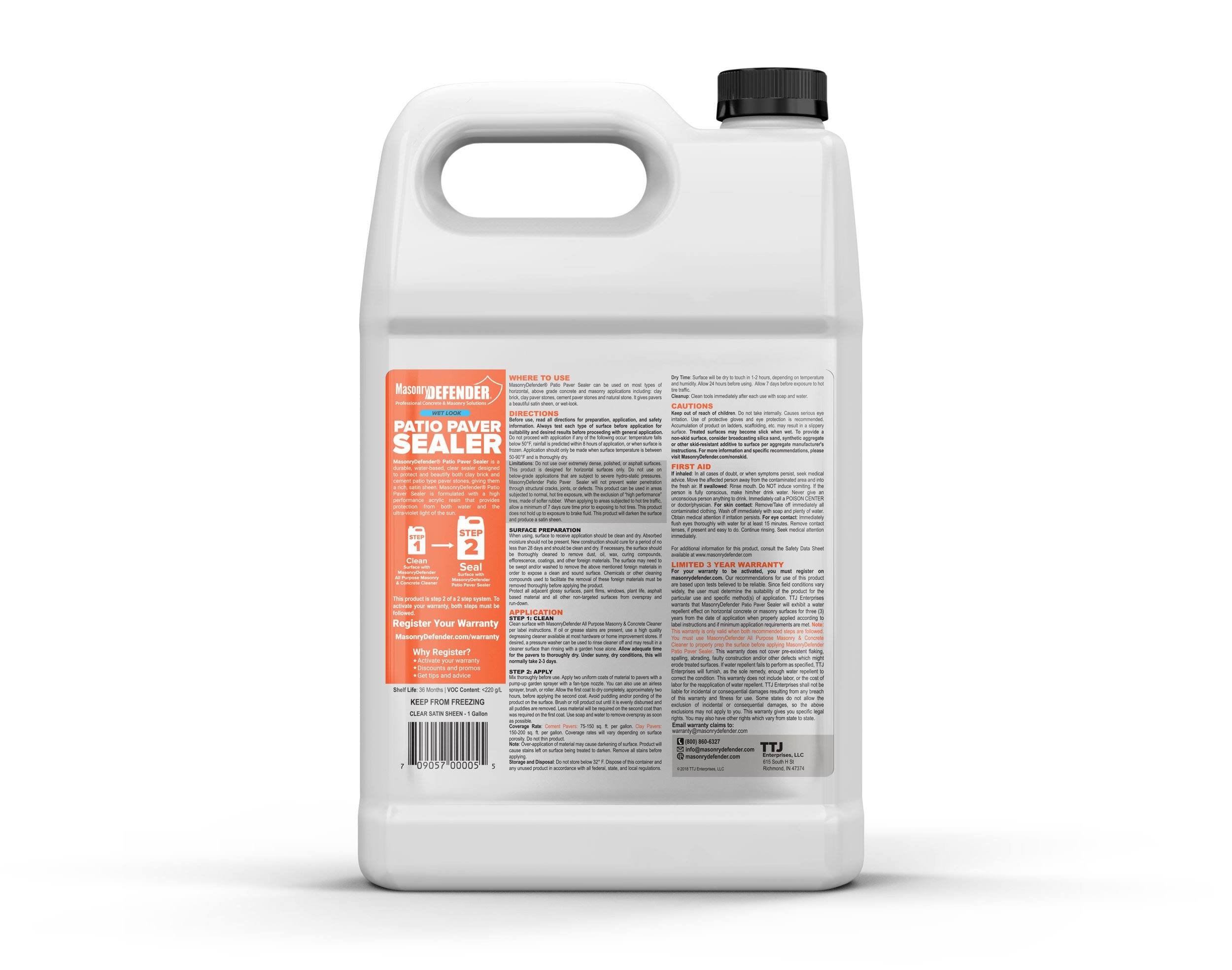 Masonrydefender Low Gloss Patio Paver Sealer, 1 Gal - Clear Water-Based Sealant for Natural Stone Surfaces, 1 Gallon
