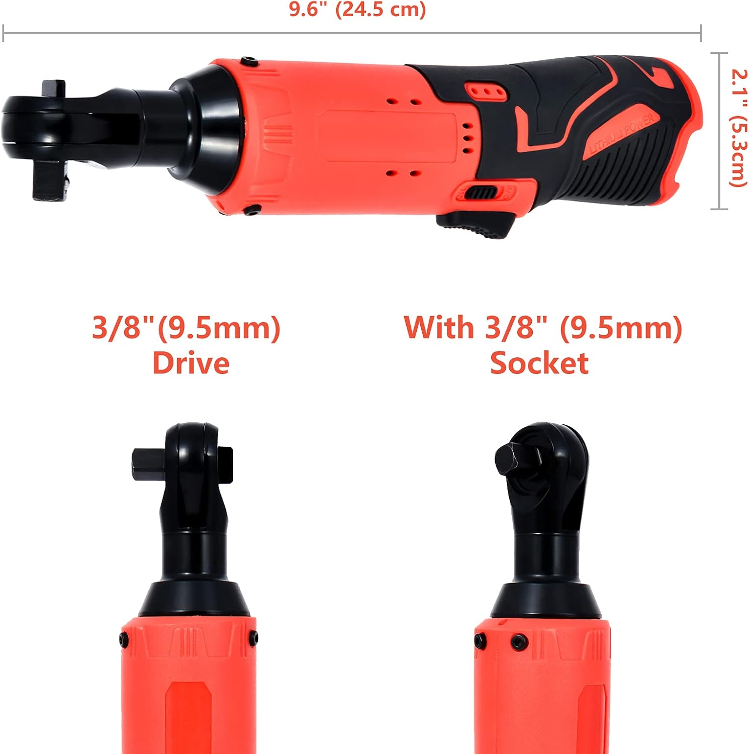 12V 3/8" Cordless Electric Ratchet Wrench Set Right Angle Tool Lithium Battery Rechargeable Fast Truss High Torque Pure Copper Motor Variable Speed Trigger High Performance Pack of 2