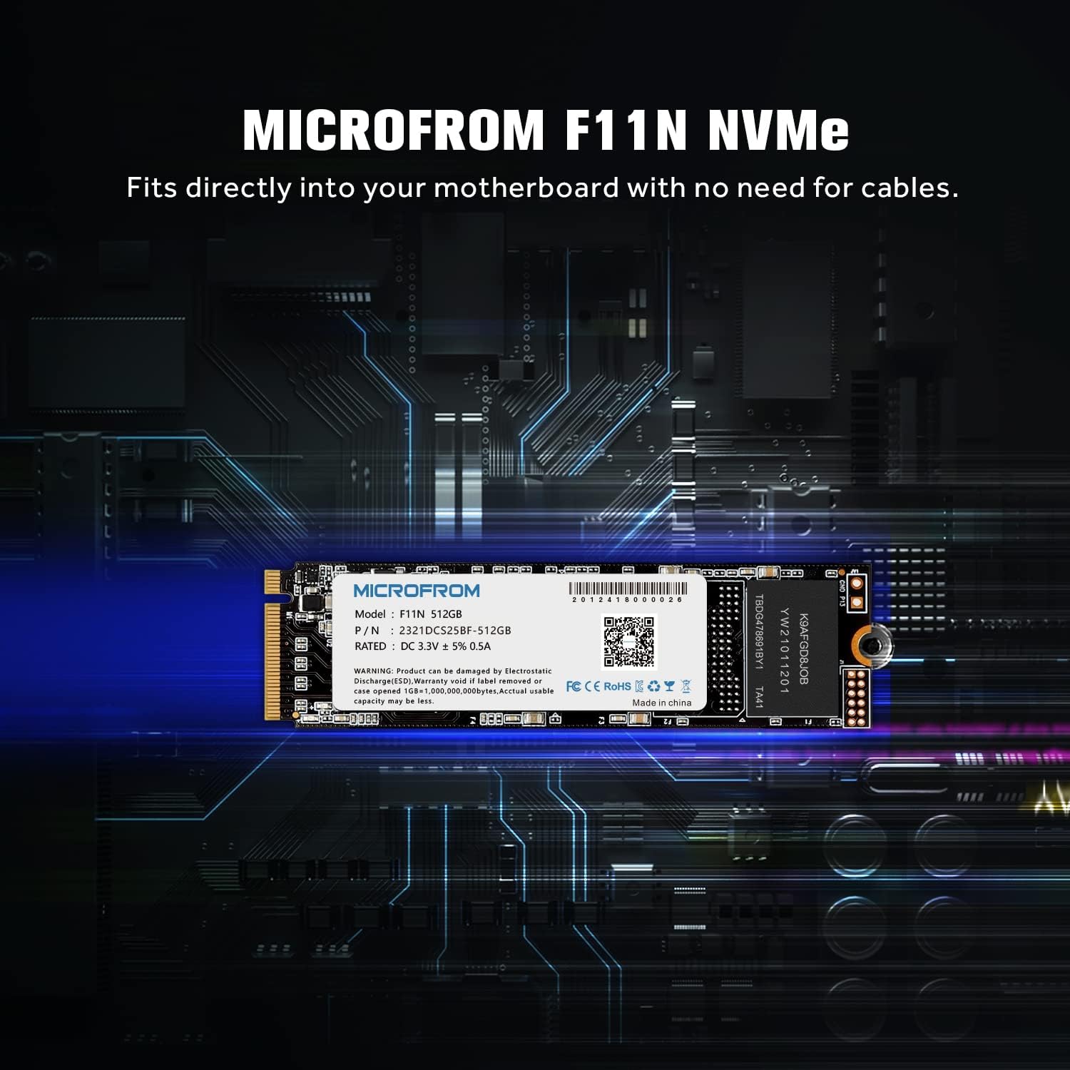 MICROFROM 512GB F11N M.2 SSD NVME PCIe SSD Internal Solid State Drive PCIe Gen3X4, M.2 NVMe 1.3, SSD M.2 TLC NAND Flash Up to Read/Write 1,600/1,400MB/s for PC Gaming Laptop Pack of 2