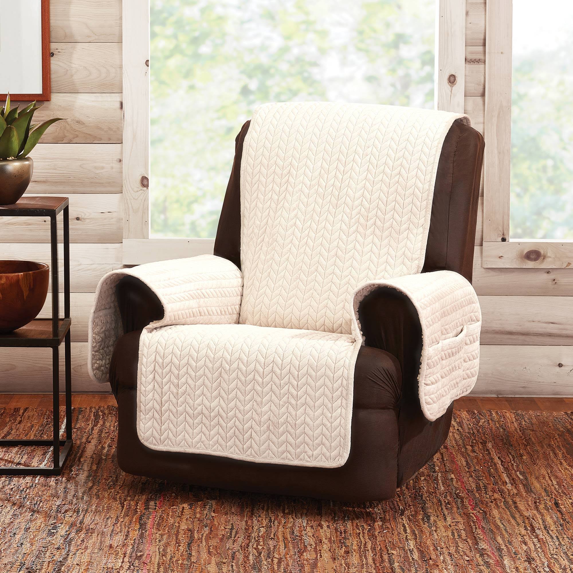 Sure Fit Quilted Cable REVERSE to Sherpa Recliner Furniture Cover ,Cream