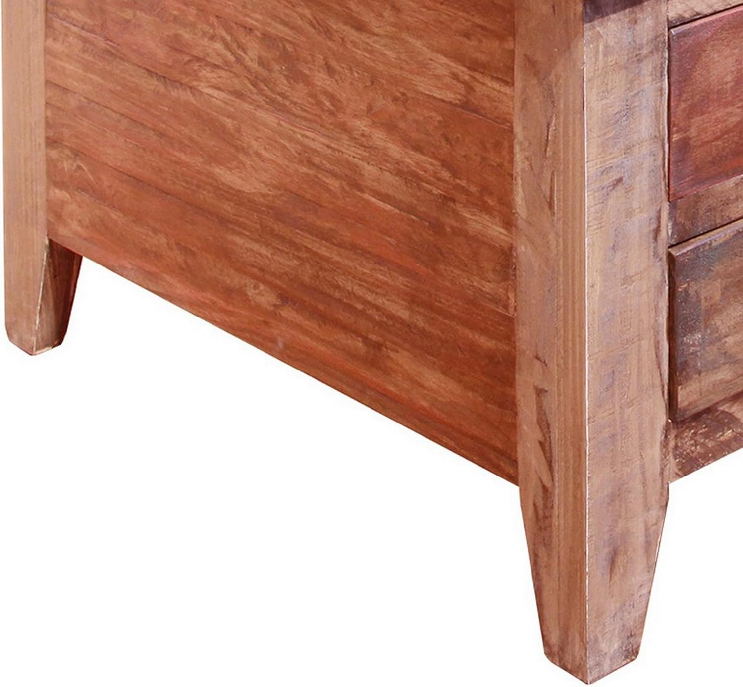 Benjara Fena 50 Inch 8 Drawer Coffee Table, Lift Top, Distress Pine Wood, Brown and Multicolor