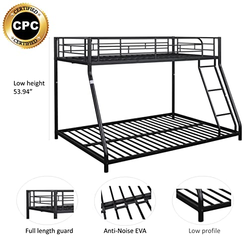 RUNNA Metal Twin Over Full Bunk Bed with Trundle and Two-Side Ladders,for Kids Girls Boys Teens Adults Bedroom Use (Black@Ladder/, Twin Over Full)