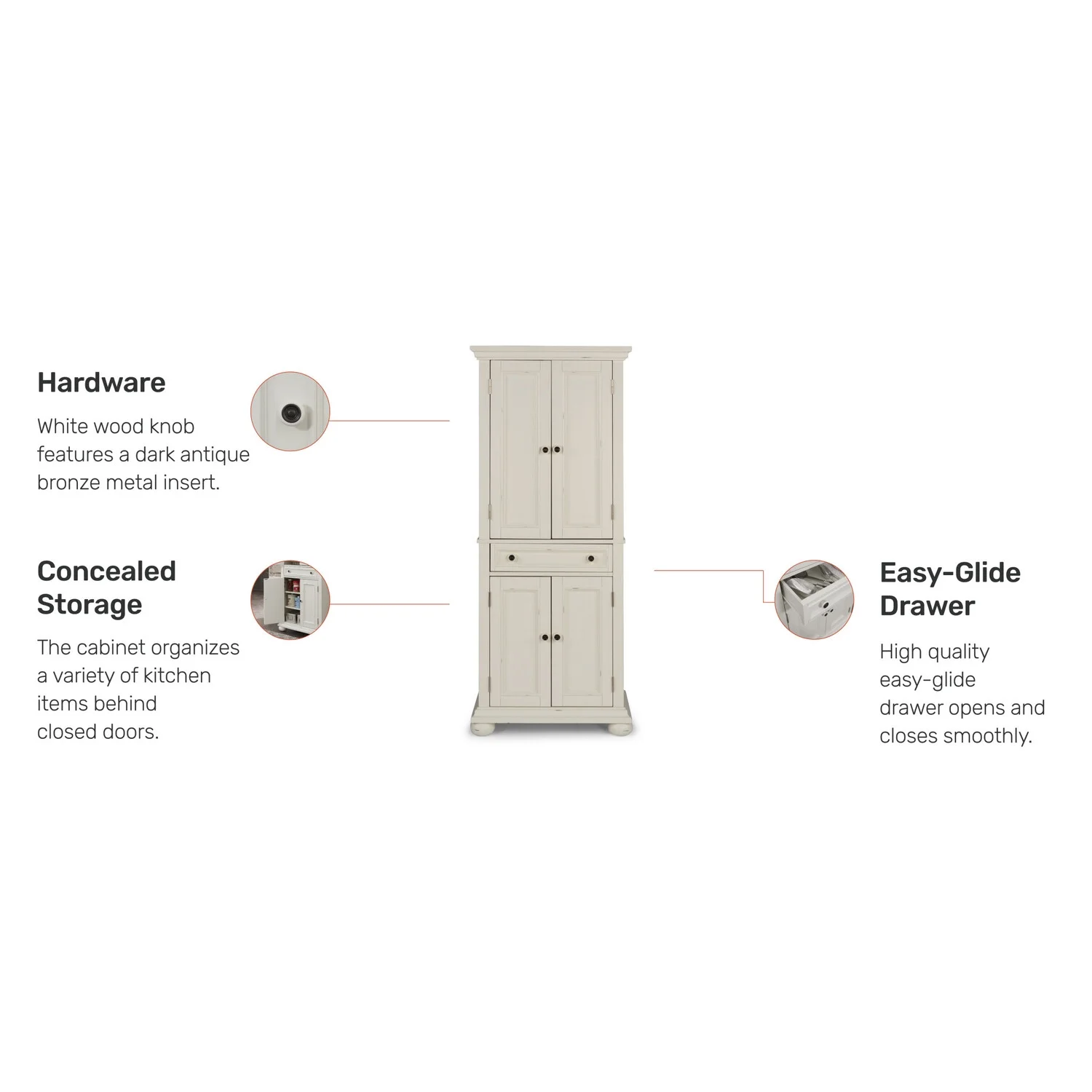 Homestyles Dover Off White Wood Pantry Storage Cabinet with Adjustable Shelves