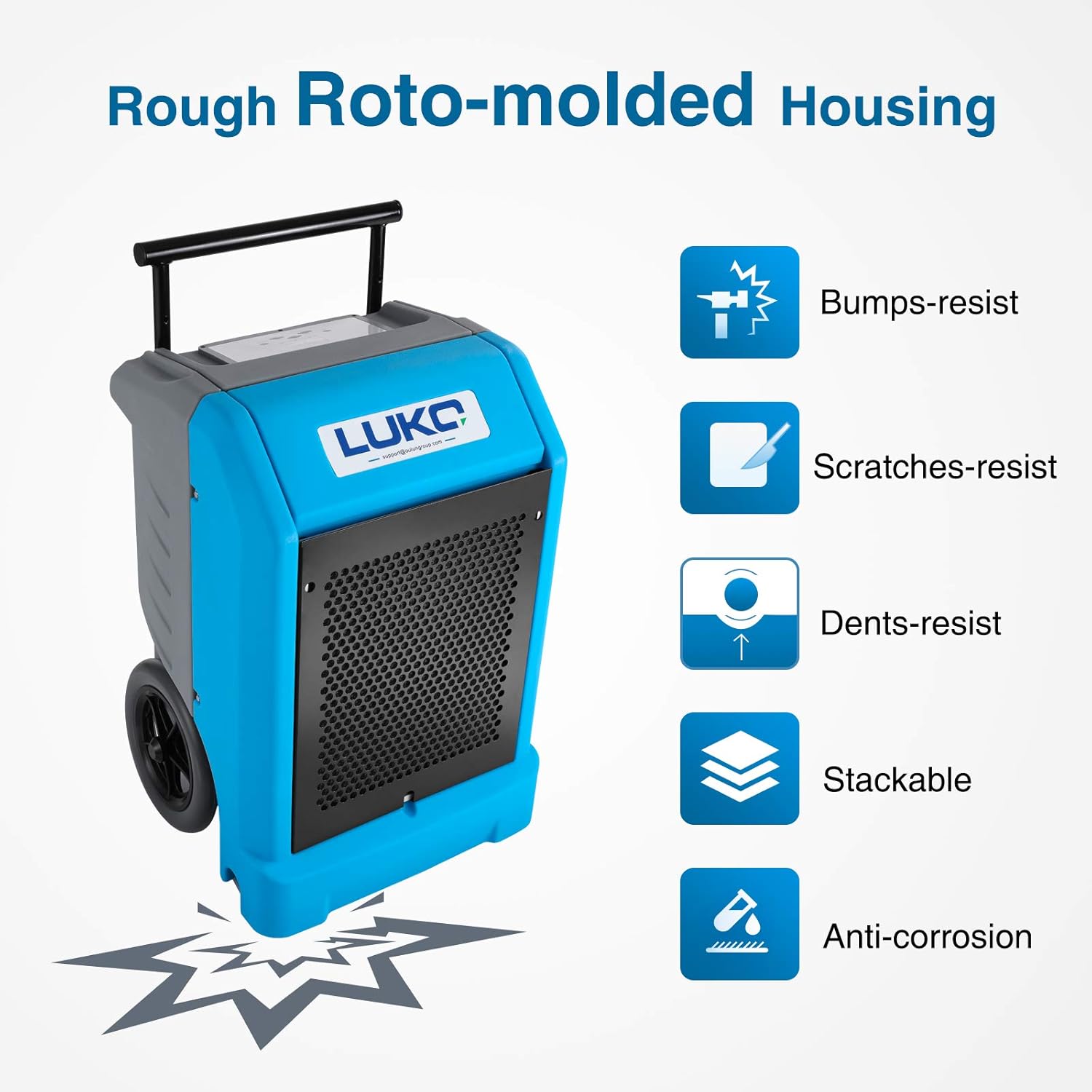 LUKO 230 Pints Commercial Dehumidifier with Pump & 25.5 FT Long Drain Hose, Portable Roto-Molded Industrial Dehumidifier for Efficient Water Damage Restoration, Construction Drying, Commercial Rental