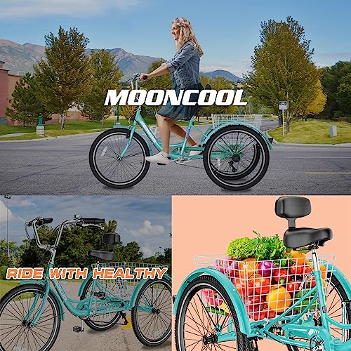 MOONCOOL Adult Tricycles 3 Wheel 7 Speed Trikes, 20/24/26 inch Adult Trikes 3 Wheeled Bike with Basket for Seniors, Women, Men.