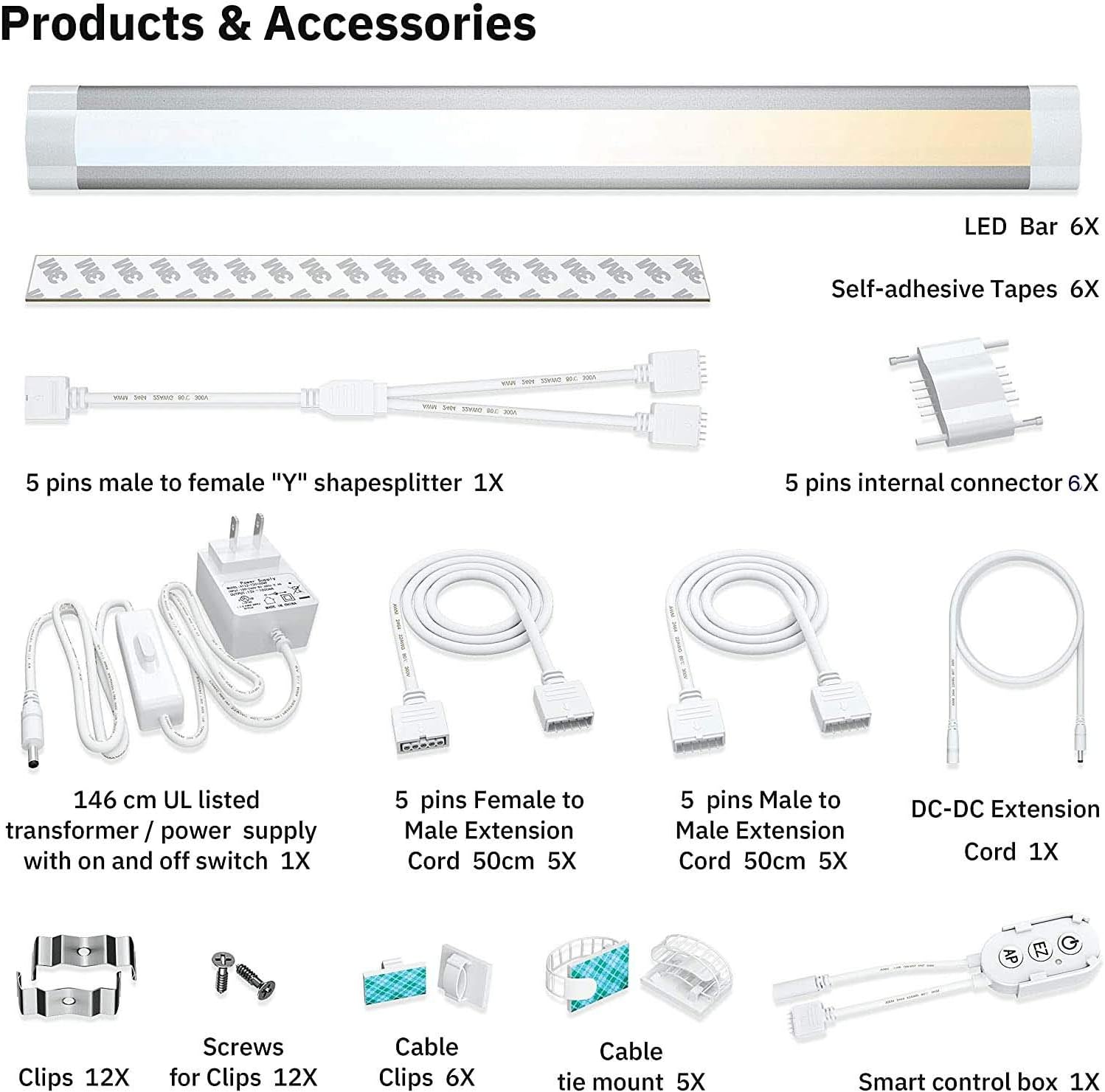 Smart Under Cabinet Lights Work with Alexa Echo, Google ,Siri, LED Light for Kitchen Shelf Counter Lighting with App, Voice Activated Dimmable and Linkable Warm to Cool White (3 Lights Bar Kit)