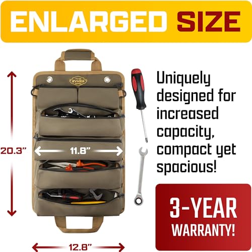The Ryker Bag Tool Organizer Bag Tool Roll Up Bag w/Detachable Pockets. Gifts for Him Roll Up Tool Bag Organizer for Mechanic Tool Bag Small Car Portable Tool Bag Roll Up Tool Roll Bag Organizer