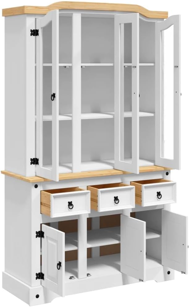 Kitchen Pantry Storage Cabinet, Freestanding Hutch Cabinet Buffet Cupboard, Utility Pantry with 3 Drawers and 6 Doors, Tall Kitchen Cabinet for Dining Room, White 44.1"x16.9"x77.2"
