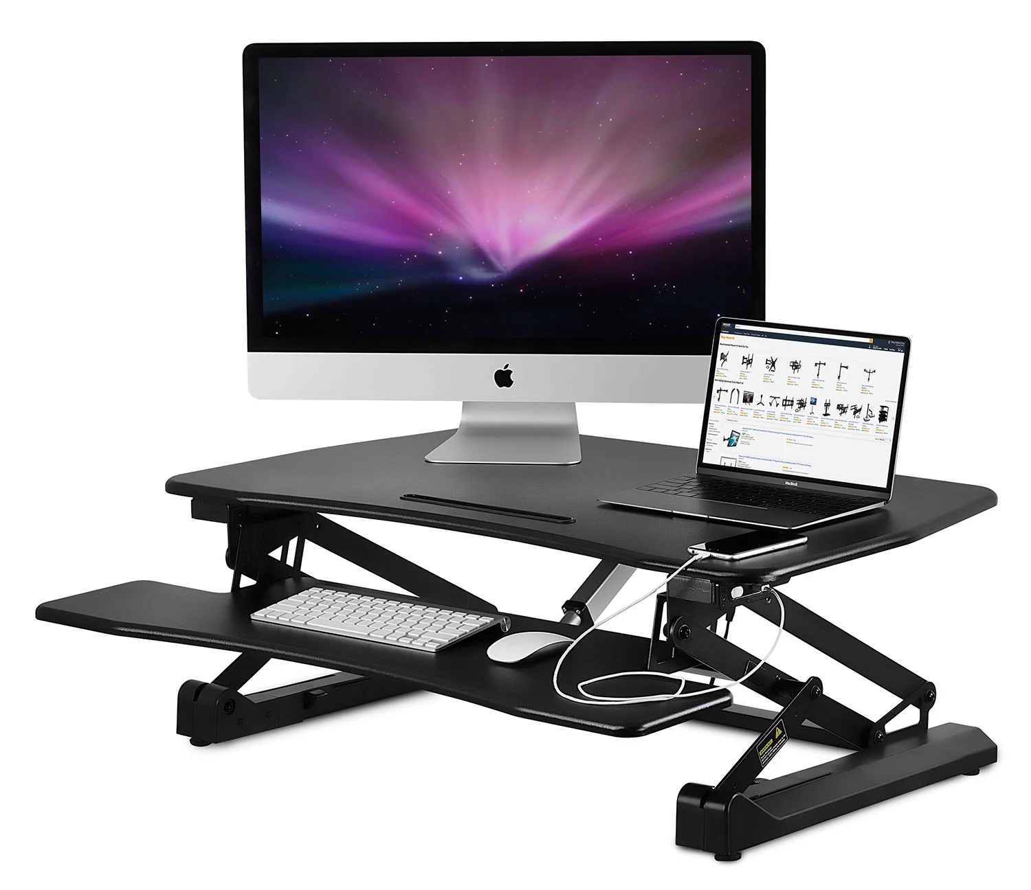 Mount-It! Electric Standing Desk Converter | Motorized Sit Stand Desk With Built In USB Port | Black