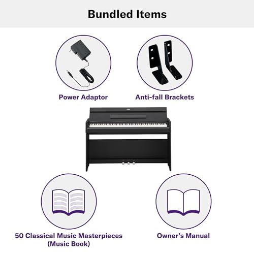 Yamaha Arius, 88-Key Weighted Action Digital Beginner and Intermediate Players, Dynamic Response, Grand Piano Sound, 3-Pedal Unit, Upright Design, Bench Included, Dark Rosewood (YDP105R)