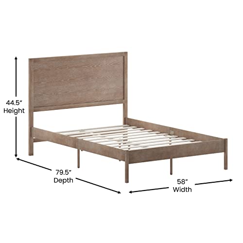 BizChair Solid Wood Platform Bed with Wooden Slats and Headboard, No Box Spring Needed, King Size, Dark Brown